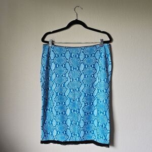 Vintage Y2K Xhilaration Bright Blue And Black Snake Print Lace Skirt Medium